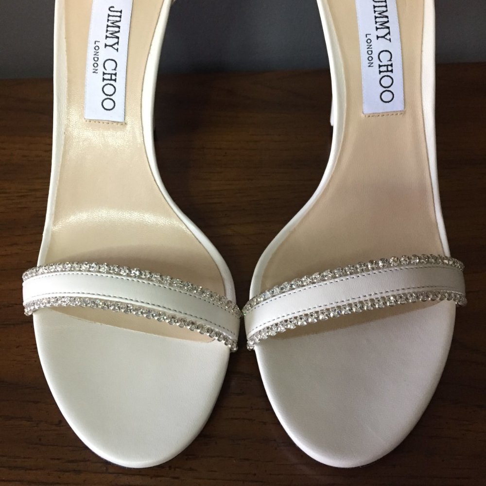 Jimmy Choo Dochas Size 40.5 Latte Leather with Jewel Trim Bridal Sandals Heels - Picture 8 of 15